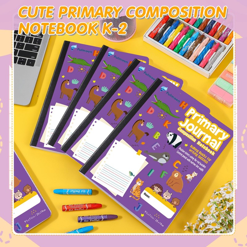Fulmoon 6 Pcs Primary Composition Notebook K-2 with Picture Space