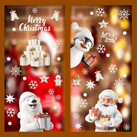 Christmas Window Stickers Window Cling: Three-Dimensional White Window Decal 9 Sheets for Christmas Window Party Decoration