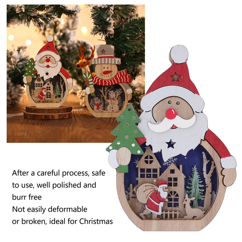 Luminous Christmas Ornament LED Light Emitting Wooden Christmas Decorations Ornaments