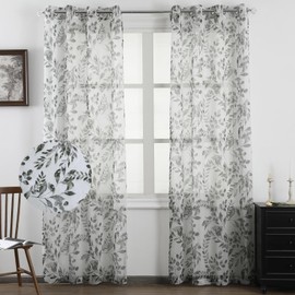 Ravorrato Living Room Curtains 95 Inches Length Semi Sheer Curtains Floral Printed Light Filtering Grommets Top Drapes Window Treatments for Living Room Bedroom 2 Panels