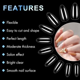500 uñas semimate de cubierta completa acrílica preforma para extensión de uñas, 12 tamaños a presión sobre puntas de uñas postizas de gel suave transparente para arte de uñas en casa, salón de uñas DIY (almendra)