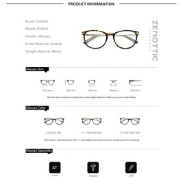 ZENOTTIC Vintage Round Glasses Frame Nerd Glasses Without Prescription Retro Clear Lens Glasses for Men and Women, c5 black