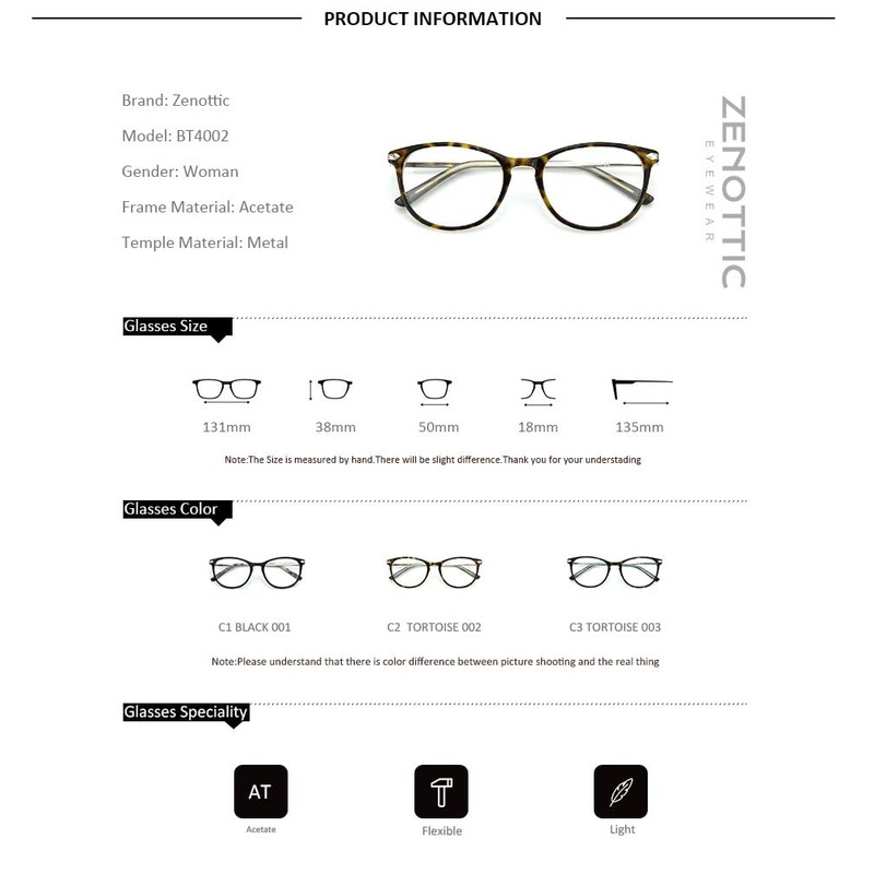 ZENOTTIC Vintage Round Glasses Frame Nerd Glasses Without Prescription Retro