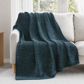 French Connection Eloise Green Chenille Lurex 50"X70" Throw Blanket - Luxurious Soft Blanket for Ultimate Comfort and Cozy Warmth