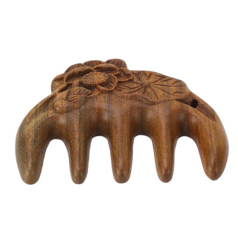 Sandalwood Massaging Comb Lotus Ox Horn Shape Reduce Pressure Wide