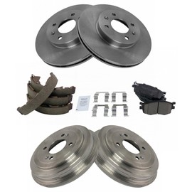 TRQ Front & Rear Ceramic Pads Rotors Drums & Brake Shoe Kit Set for 2006-2011 Hyundai Accent / 2006-2011 Kia Rio