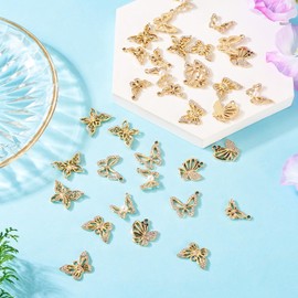 FASHEWELRY - 36 colgantes de aleación de mariposa con diamantes de imitación, de metal, para insectos voladores, chapados en UV, para manualidades, collares, pulseras, arete, joyería
