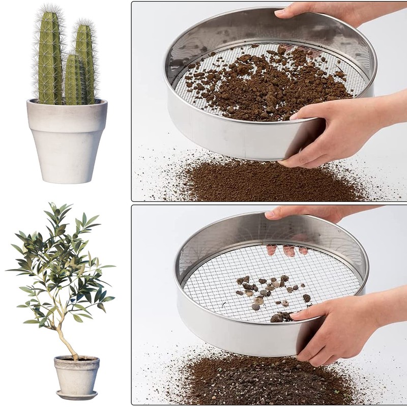 Garden Soil Sifter, Stainless Steel Frame 7.9inch Garden Sieve 6pcs