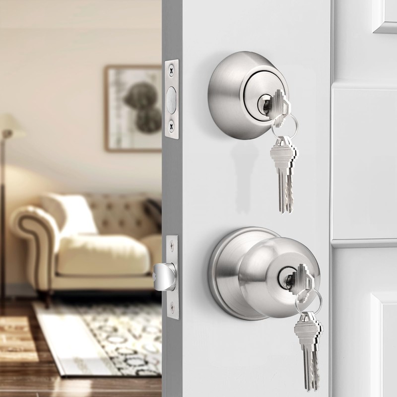 Probrico 6 Pack -Brushed Nickel Entry Knob and Single Cylinder