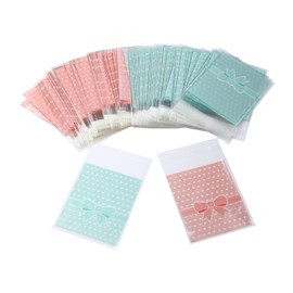 NUOMI 200Pcs Self Adhesive Cellophane Bags, Resealable Cookie Treat Bags for Gift Giving, 3.9"x3.1" Poly Bags Good for Bakery Candle Soap Candy, Pink&Green Polka Dots with Bow Decoration