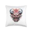 Scary Yokai Oni Mask Japanese Anime Warrior Throw Pillow