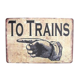 Treasure Gurus Vintage Finger Point Arrow to Trains Sign Garage Man Cave Railroad RR Wall Door Art Decor