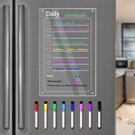 Clear Daily Calendar Planning Board for Refrigerator, Acrylic Magnetic Dry Erase Planning Board Calendar for Fridge, Includes 8 Colors Magnetic Dry Erase Markers