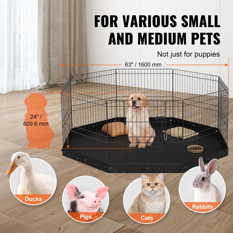 VEVOR Foldable Metal Dog Exercise Pen, Pet Playpen Dog Fence