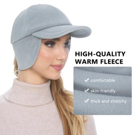 GADIEMKENSD Fleece Winter Hats for Women Reflective Ponytail Hat with Ear Flap Drop Down Ear Warmer Visor Beanie Double Ponytails Hole Baseball Cap for Workout Running Skiing Light Grey