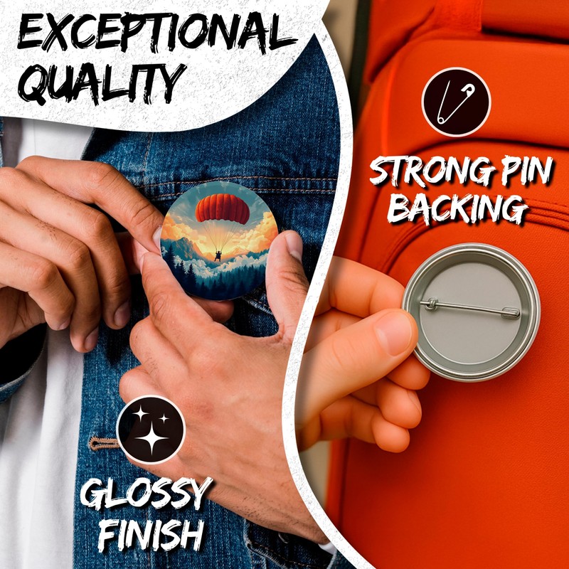Skydiving Pin Button 2.25 inch 2-Pack Freefall Parachute Dropzone –