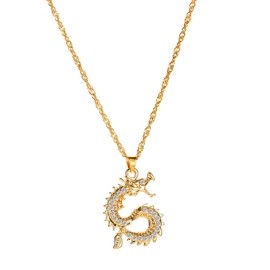 Gold Plated Dragon Necklace Charm Pendant Dainty Zircon Dragon Necklace Chain Jewelry for Men Women Boys (gold)