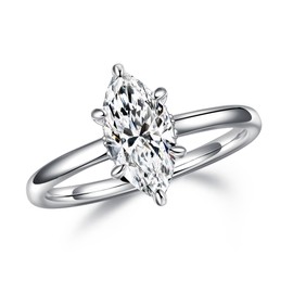 MOOSEA 1.5ct Moissanite Solitaire Ring for Women, Engagement Rings 14K White Gold Vermeil Marquise Moissanite Rings for Women
