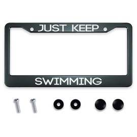 Smooffly Just Keep Swimming License Plate Frame Auto Accessory Bracket Funny Stainless Steel License Plate Holder with Screws for Women Men 12.2 x 6.3 Inch
