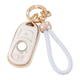 Gematay for Buick Key Fob Cover with Keychain Lanyard, Soft TPU Key Case Shell Compatible with Buick Encore Enclave Lacrosse Envision Verano Regal GL8 4 Buttons Smart Key Holder