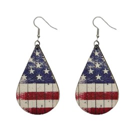 ROSTIVO Wooden American Flag Earrings for Women Vintage 4th of July Dangle Earrings