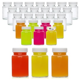 Woaiwo-q Juice Shot Bottles Set,2 Oz Wide Mouth Jars for Juicing,Beverage Storage,Ginger Shot,Jam,Honey,Clear Glass Container with White Caps,Reusable,Leak Proof-48-Pack