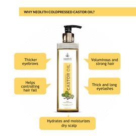 Neolith 100% Organic, Virgin Grade Cold Pressed Castor Oil, Non GMO, Hexan free- For Hair care, Skin care for Dry skin, Eyelashes, Eyebrows, Beard oil, Massage oil, Lash Growth 250 ml