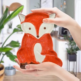 Plate Ceramic Spoon Rest Jewelry Trays fox Shape Snack Jewelry Dish Ring Dish Holder, Fox Gifts Spoon Holder for Kithen