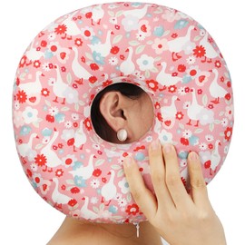 Heal n Hope Ear Piercing Pillow for Side Sleeping, CHN Pillow with Hole for Side Sleepers Ear Pain Inflammation Pressure Sores O-Shaped Donut Guard Pink Goose