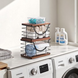 YAFFWA Extra Large Trash Bag Holder Stackable Kitchen Storage, 2 Pack Wall Mounted Pantry Organizers and Storage with Bamboo Top, Garbage Bag Dispenser Under Sink for Laundry Room and Kitchen