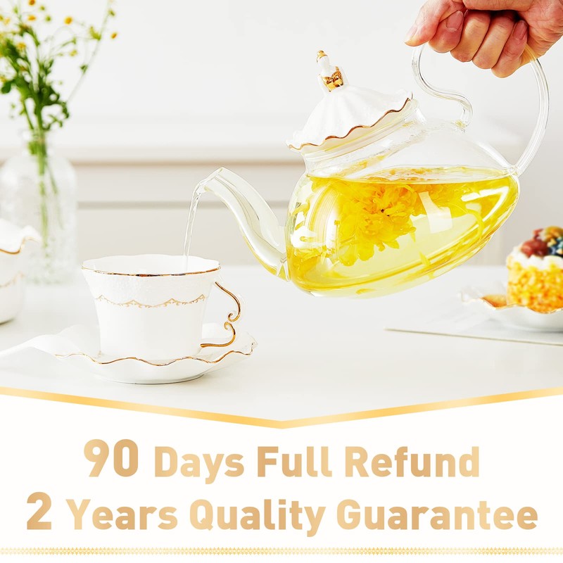 DUJUST Blooming Tea Pot Set, Luxury British Design with Relief