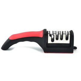 BRANDS FOR LESS USA 4-in-1 Knife Sharpener, Restore and Polish Blades with Ease, Perfect for Kitchen and Hunting Knives, Mediume, Black+Red