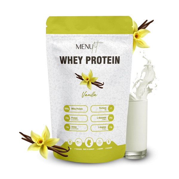 Menufit Whey Protein Powder 500 g Vanilla, Protein Powder for Muscle Building, Water-Soluble Protein Powder from Whey Protein