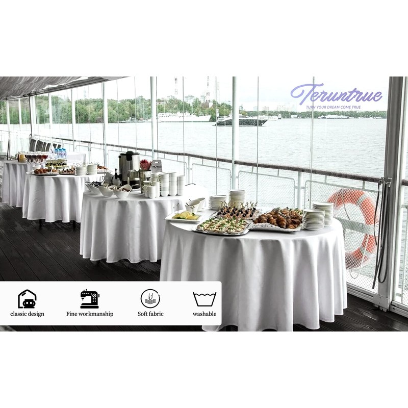 1 Pack High Quality Round Tablecloth, 90 Inch, White Polyester