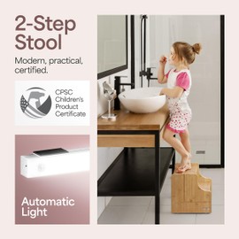 NIFTAKE Kids Step Stool, 250lb Capacity - Sturdy, Safe and Durable, Toddler Step Stool for Toddlers, Bamboo Toddler Stool, Potty Training, Kitchen Wooden Stepping Stool with Auto Light (Natural)