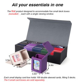 Venssu MTG Deck Box Holds 5 Display Card Deck Boxes with Playmat and Dice Box,Includes 10 colorful dividers and 1 card supporter, Trading Card Storage Box For Magic Game Cards（Black and Grey）