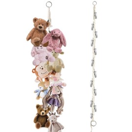 BelleVive Hammock Corner for Stuffed Animals Storage - Hanging Stuffed Animal Holder with 10 Metal Clips, Boho Organizer Chain for Stuffed Toys for Hanging Hats, Holiday Cards