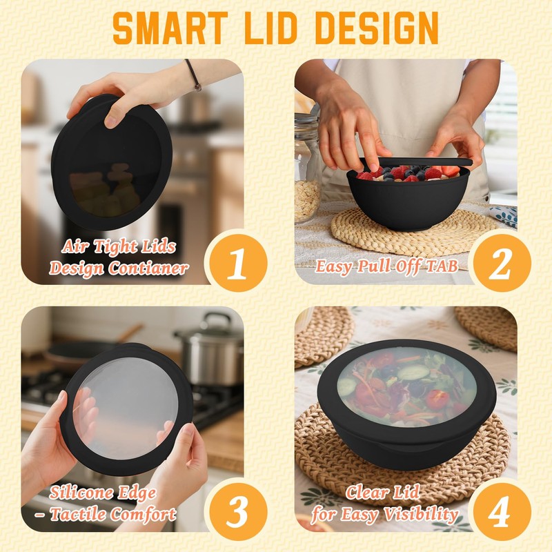 Homienly Wheat Straw Bowls with Lids, Unbreakable 40 OZ Salad