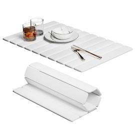 Large Stone Dish Drying Mat for Kitchen Counter, Eco-friendly Diatomaceous Earth Water Absorbing Mat, Collapsible Instant Dish Drying Pad, 24"×16", White