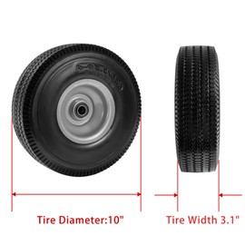 Parts Camp 10 inch wheel 4.10/3.50-4" Flat Free Tire and Wheel 10" Solid Tire for Gorilla Cart Hand Truck Garden Wagon Trolley Dolly tire replacement -5/8" Axle Bore Hole, 2 1/4"Offset Hub (2 Pack)