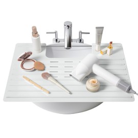 Maplefield Bathroom Sink Cover for Counter Space, Heat Resistant Silicone Sink Mat for Your Beauty Routine, Small Bathroom Space Saver Sink Cover for Makeup (Gray Large, 22 x 2 x 2 Inches)