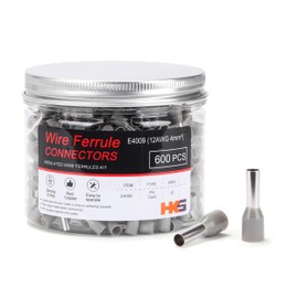 HKS 600PCS Wire Ferrule Connectors - AWG 12-4.0mm² Copper Barrel Pin Cord Ends Insulated Ferrules Terminals - E4009 Grey