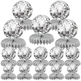 15 PCS Silver Disco Theme Honeycomb Centerpieces Disco Ball Party Decorations 70s Disco Party Table Centerpieces for Back to 70s Party Supplies Favors