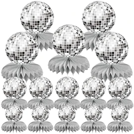 15 PCS Silver Disco Theme Honeycomb Centerpieces Disco Ball Party Decorations 70s Disco Party Table Centerpieces for Back to 70s Party Supplies Favors
