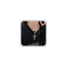 Xduargs Punk Cross Necklace Choker Silver Cross Choker Necklace Black Enamel Cross Pendant Gothic Jesus Cross Religious Necklace Jewellery for Women and Girls, Zinc