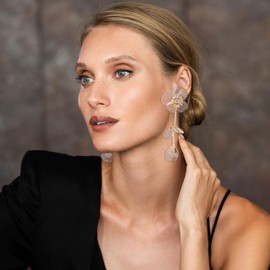 Layered Petal Earrings Statement Tassel Earrings Boho Flower Dangle Earrings for Women Flower Vintage Exaggerated Earrings Jewelry Gifts for Women Girls (Gold)