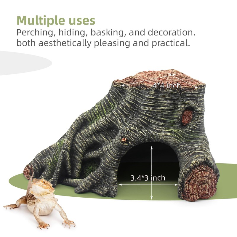 Reptile Hideouts Cave Habitat Decor, Hollow Tree Climing Ramp Basking