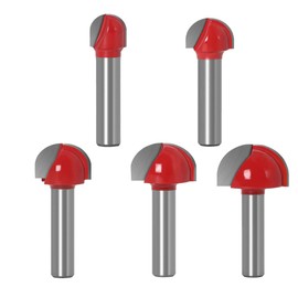 ASNOMY 5 Piece 8 mm Shank Carbide Router Bit Round Nose Cove Core Box Milling Cutter Ball Cutter Woodworking Cutter - 12 mm/16 mm/19 mm/22 mm/25.4 mm