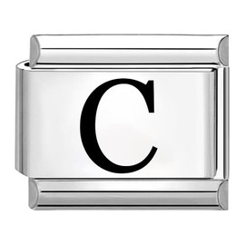 Quiges Italian Bracelet – 9 mm Laser Etched Italian Style Module Stainless Steel Alphabet Letter C