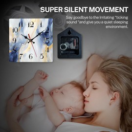 ArtSocket Blue Golden Marble Wooden Wall Clock Silent Non-Ticking, Rose Gold Green Geometric Abstract Square Rustic Wall Clocks Decor for Home Kitchen Living Room Office, Battery Operated(10 Inch)